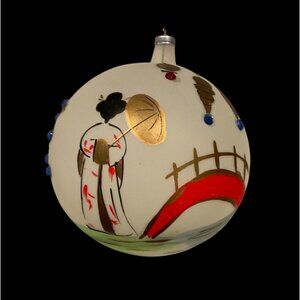 Vintage Hand-Painted Glass Christmas Ornament With Geisha Made in Austria 12.5”D